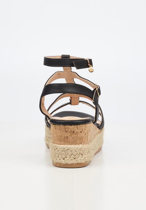 Miss Black - Steffi 11 beaded multi-strap wedge - black