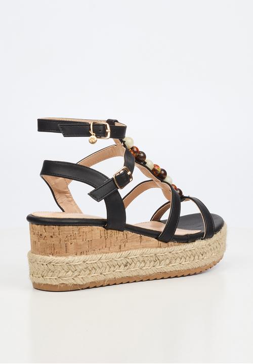 Miss Black - Steffi 11 beaded multi-strap wedge - black
