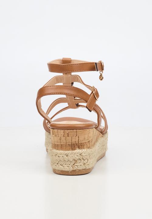 Miss Black - Steffi 11 beaded multi-strap wedge - tan
