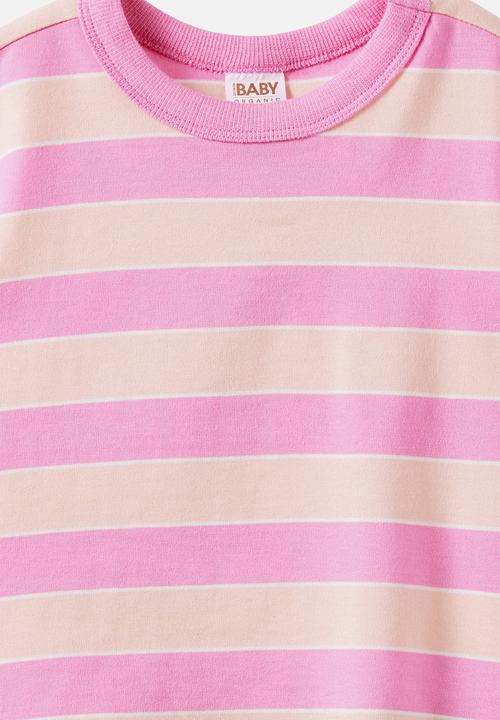 Cotton On - Baby Essential Short Sleeve Graphic Tee - Apricot Mist/Strawberry Milk Stripe