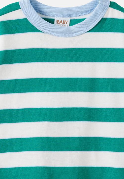 Cotton On - Baby Essential Short Sleeve Graphic Tee - Vanilla/English Ivy Stripe