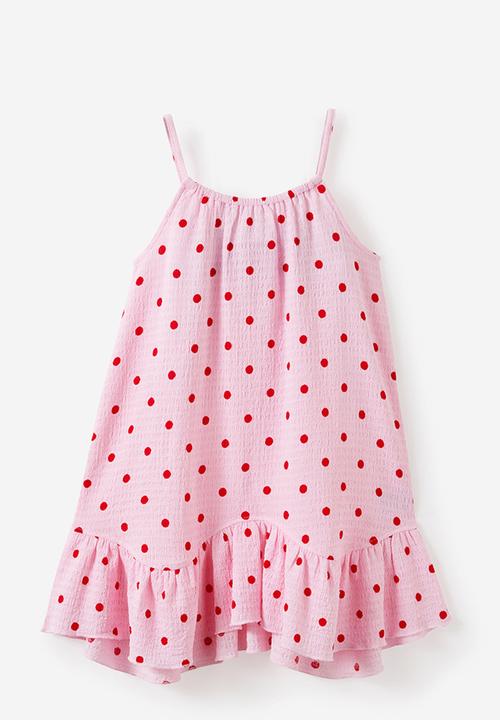 Cotton On - Hazel Scalloped Sleeveless Dress - Ballet Pink/Varsity Red Polkadot