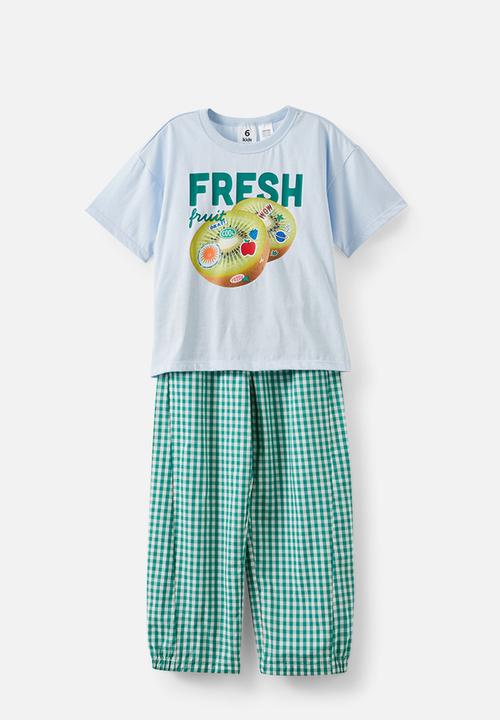 Cotton On - Sleep Tee & Poplin Pant Pj Set - Blue Whisper/English Ivy Gingham