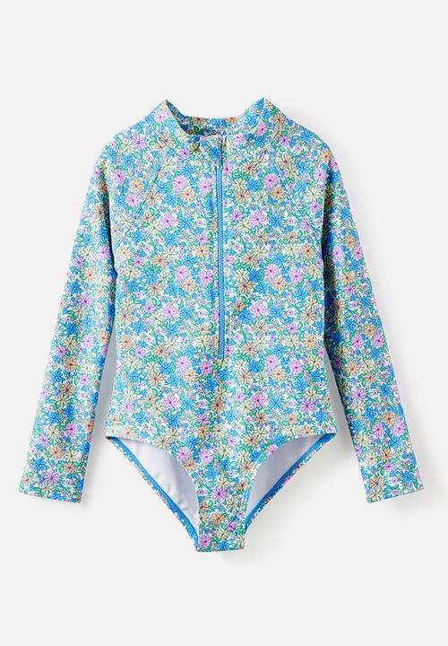 Cotton On - Long Sleeve One Piece Swimsuit - Blue Bonnet/Floral