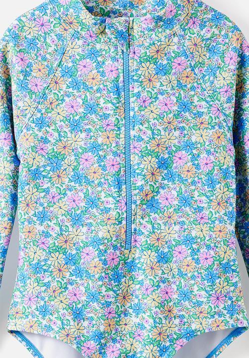 Cotton On - Long Sleeve One Piece Swimsuit - Blue Bonnet/Floral