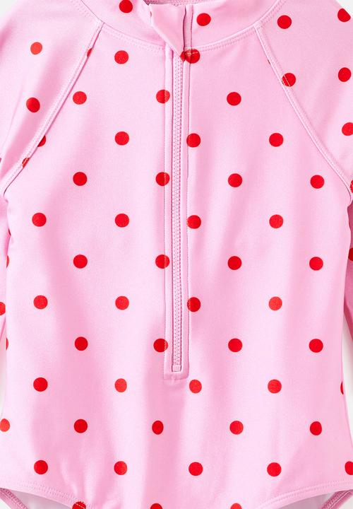 Cotton On - Long Sleeve One Piece Swimsuit - Strawberry Milk/Pop Red Polkadot