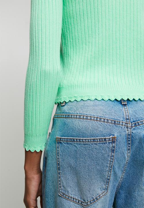 Stella Morgan - 3/4 Sleeve V-Neck Button Through Cardi With Scallop Hem - Mint