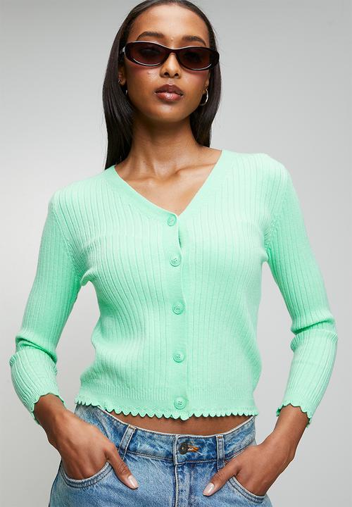 Stella Morgan - 3/4 Sleeve V-Neck Button Through Cardi With Scallop Hem - Mint