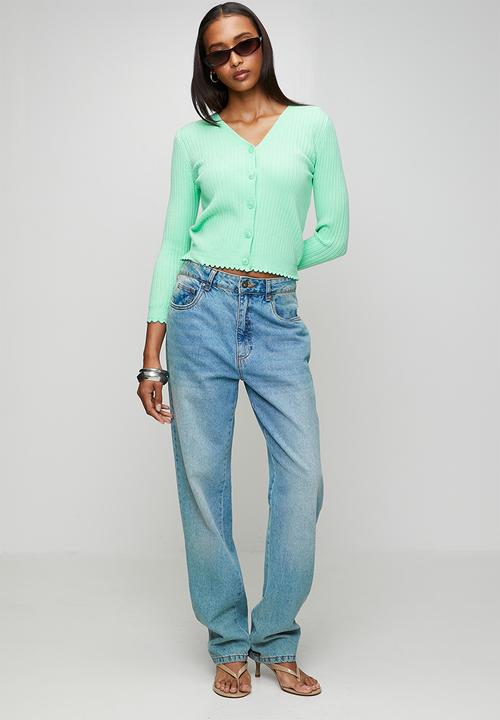 Stella Morgan - 3/4 Sleeve V-Neck Button Through Cardi With Scallop Hem - Mint