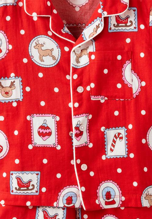 Cotton On - Kids Woven Family Xmas Pj Set - Varsity Red/Rudolph Spot