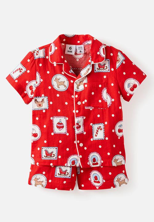 Cotton On - Kids Woven Family Xmas Pj Set - Varsity Red/Rudolph Spot