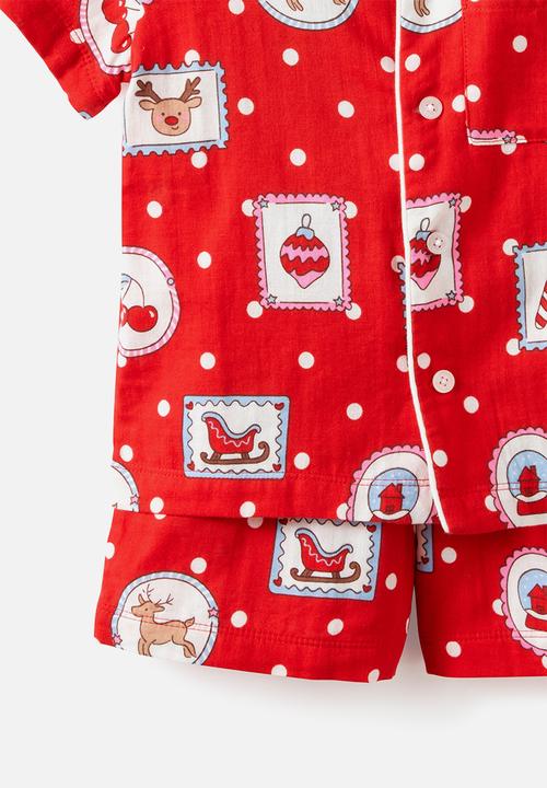 Cotton On - Kids Woven Family Xmas Pj Set - Varsity Red/Rudolph Spot
