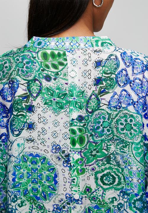 MANDI - Half Sleeve Batwing Easy Wearing Sheer Printed Blouse - Multi Green