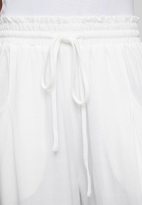 Izabel London - Drawcord Elasticated Ankle Length Pant - White