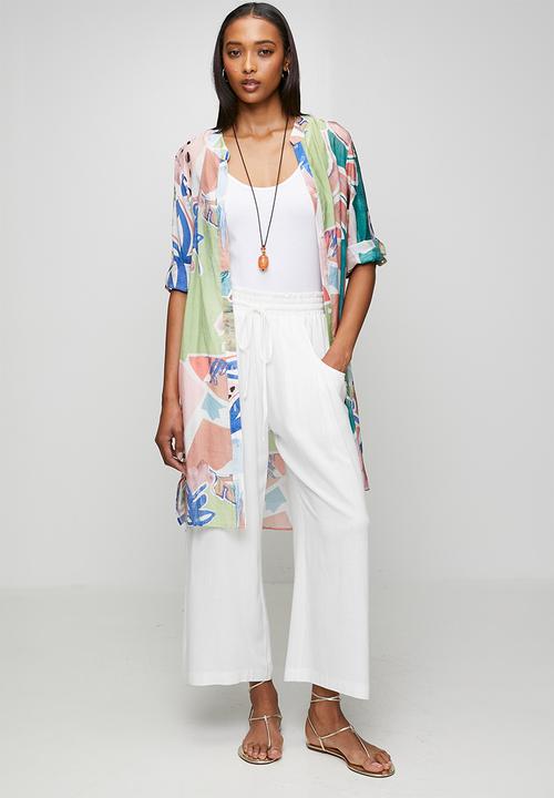 Izabel London - Drawcord Elasticated Ankle Length Pant - White