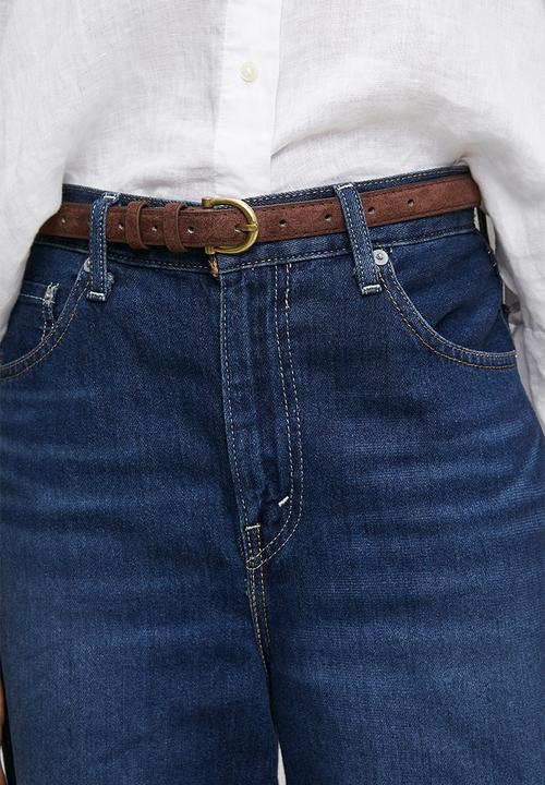 Tessa Design - Laine Oval Gold Buckle Belt With Double Belt Keeper - Brown