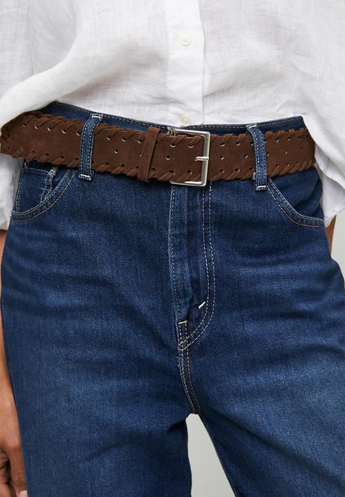 Tessa Design - Leighton Braided Edge Belt With Rectangular Silver Buckle - Brown