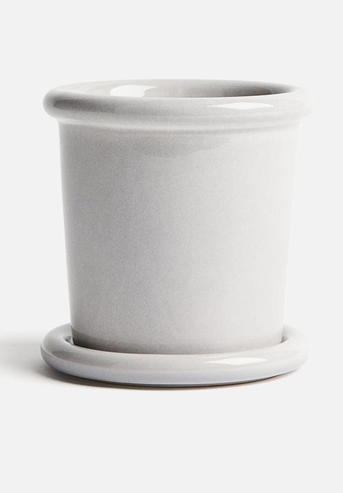 H&M - Extra-small stoneware plant pot with saucer - light grey
