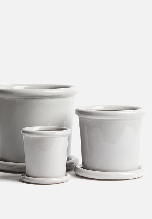 H&M - Extra-small stoneware plant pot with saucer - light grey