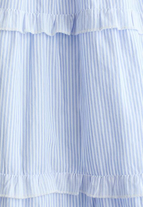 H&M - Tiered cotton dress - light blue/striped