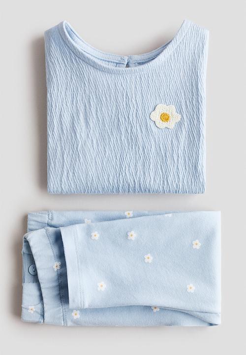 H&M - 2-piece top and leggings set - light blue/daisies
