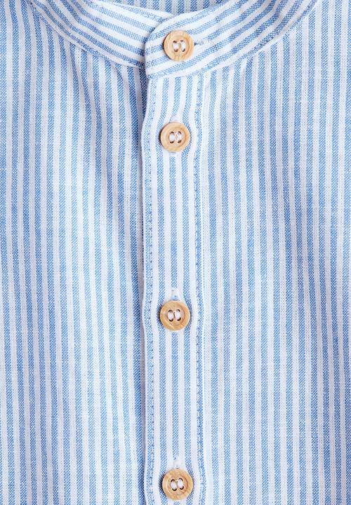 H&M - Linen-blend grandad shirt - light blue/white striped