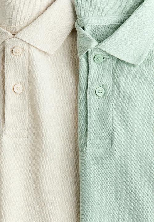 H&M - 2-pack cotton piqu? polo shirts - light green/cream