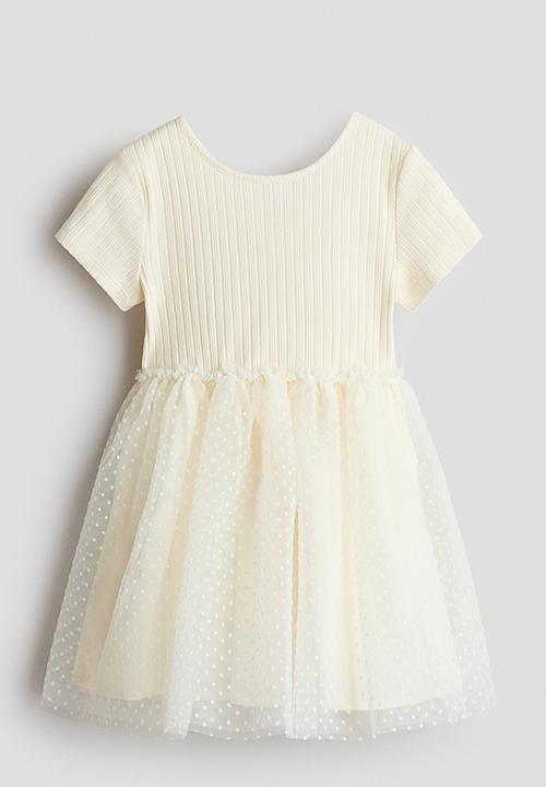 H&M - Flock-print tulle-skirt dress - cream/spotted
