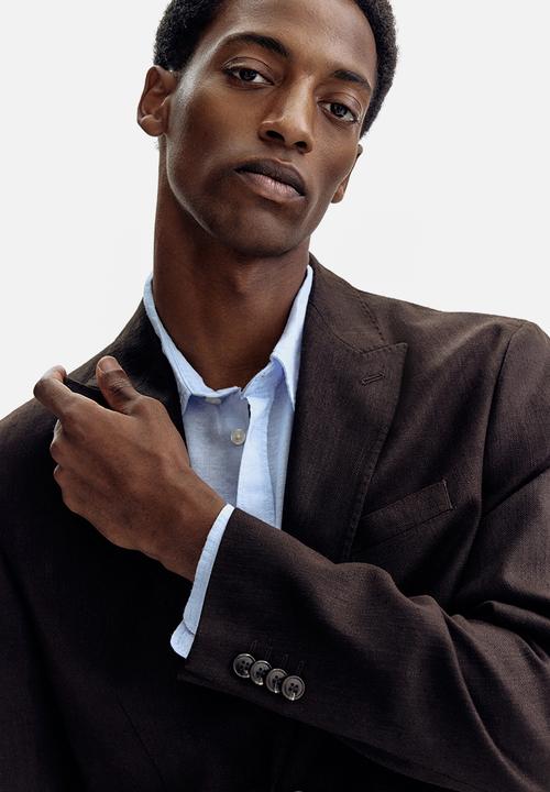 H&M - Regular fit linen-blend jacket - dark brown