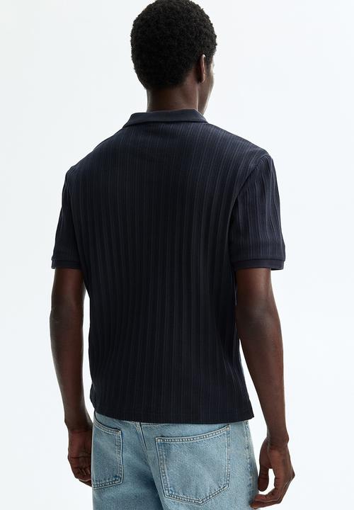 H&M - Slim fit textured jersey polo shirt - navy blue