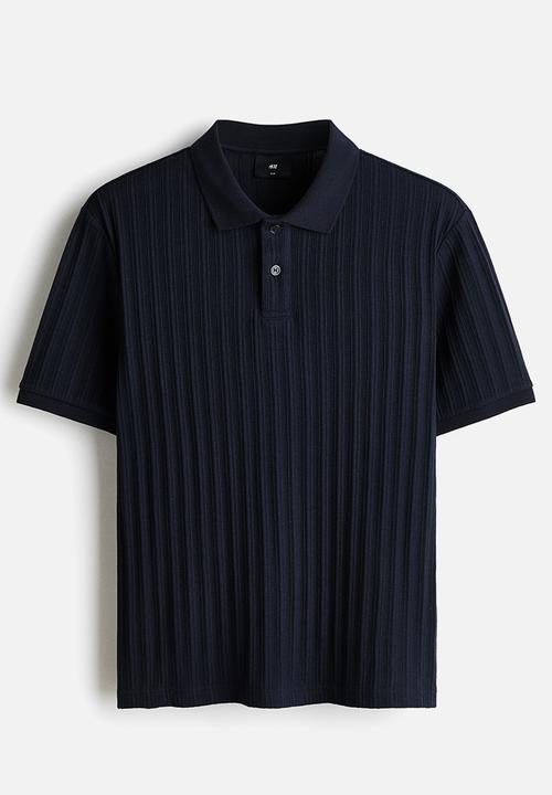 H&M - Slim fit textured jersey polo shirt - navy blue
