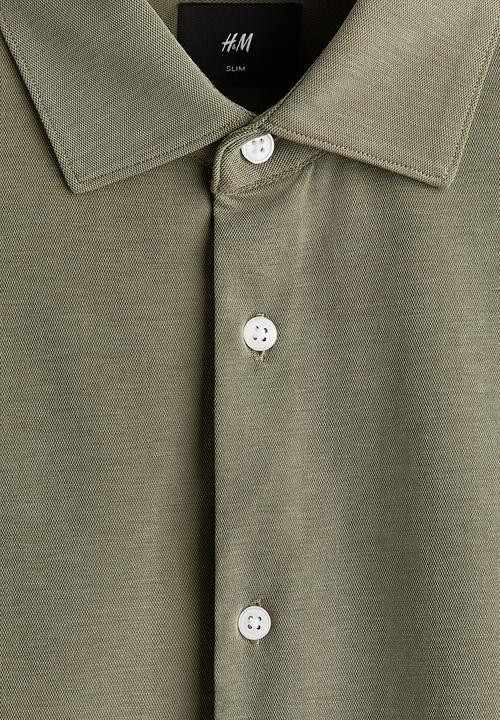 H&M - Four-way stretch slim fit shirt - khaki green