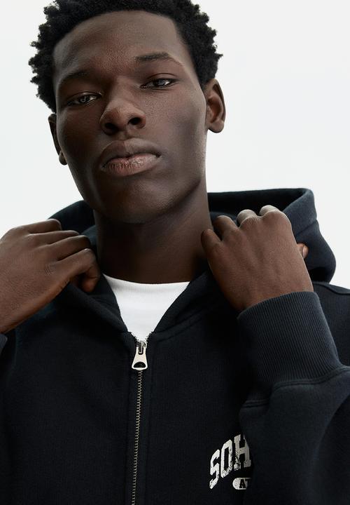 H&M - Oversized fit printed zip-through hoodie - black/soho nyc