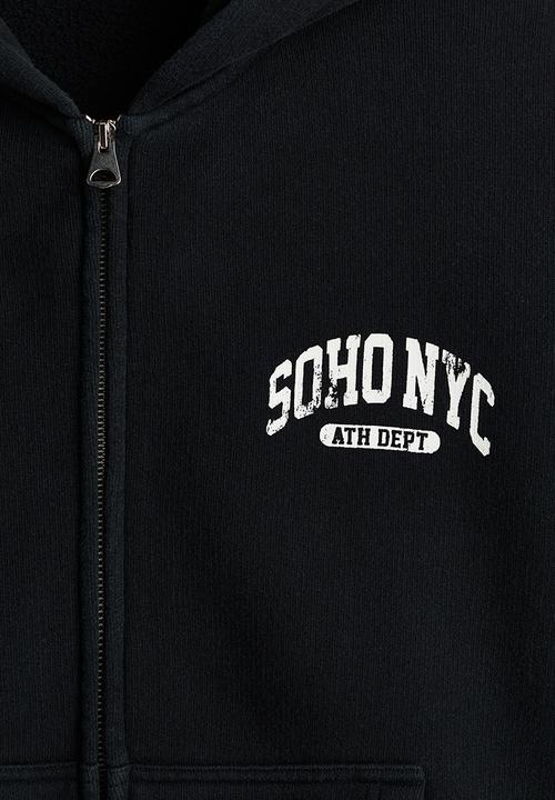 H&M - Oversized fit printed zip-through hoodie - black/soho nyc