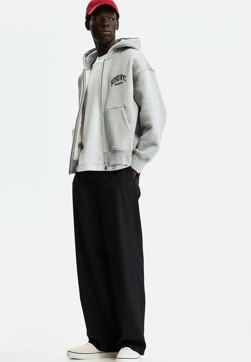 H&M - Oversized fit printed zip-through hoodie - grey marl/soho nyc
