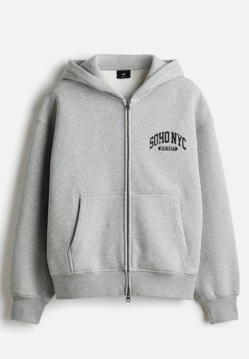H&M - Oversized fit printed zip-through hoodie - grey marl/soho nyc