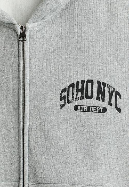 H&M - Oversized fit printed zip-through hoodie - grey marl/soho nyc