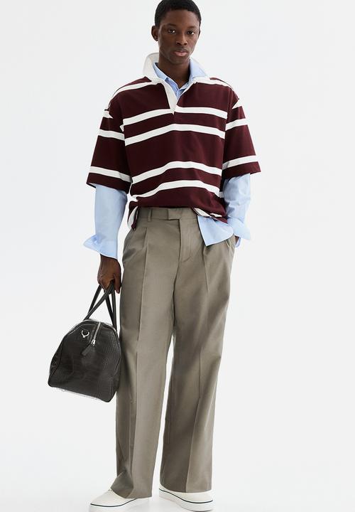 H&M - Loose fit cotton polo shirt - burgundy/striped