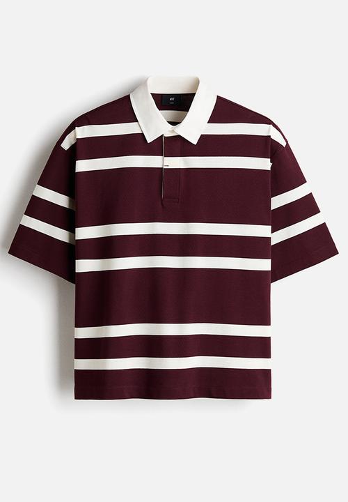 H&M - Loose fit cotton polo shirt - burgundy/striped