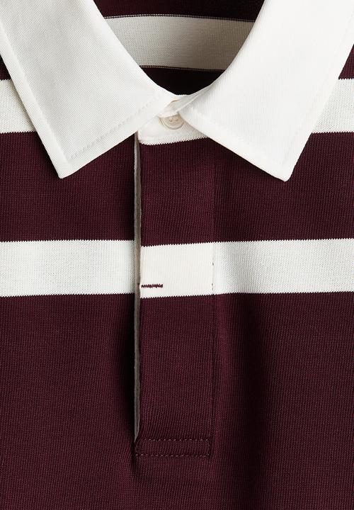 H&M - Loose fit cotton polo shirt - burgundy/striped