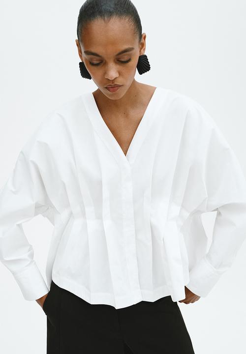 H&M - Waisted cotton blouse - white