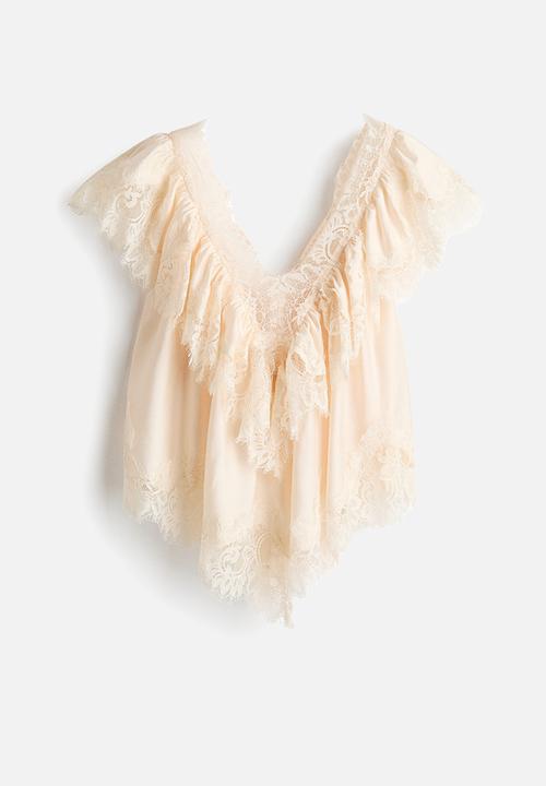 H&M - Lace-trimmed blouse - cream