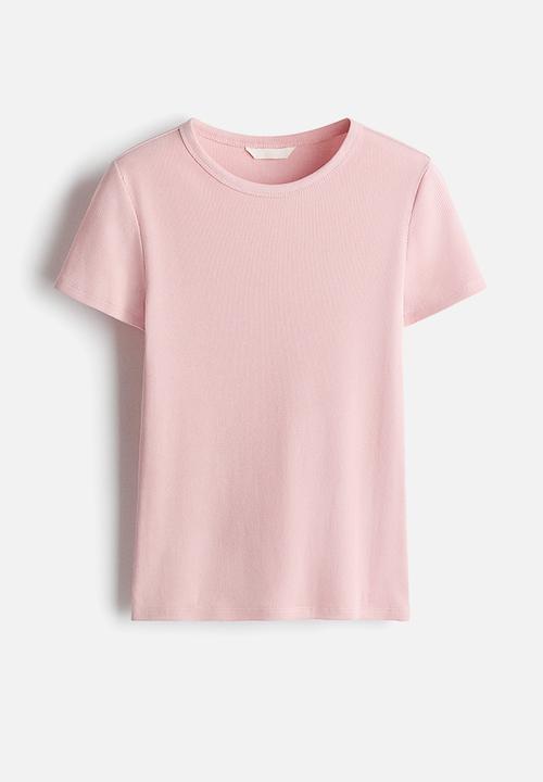 H&M - Ribbed t-shirt - light dusty pink
