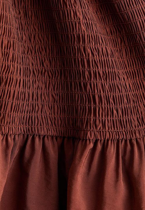 H&M - Flounced off-the-shoulder dress - rust brown