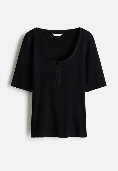 H&M - Ribbed cotton top - black