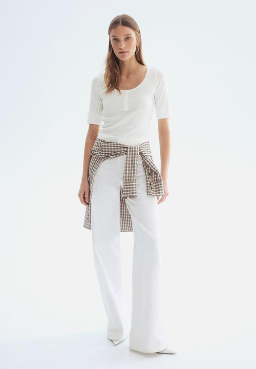 H&M - Ribbed cotton top - white