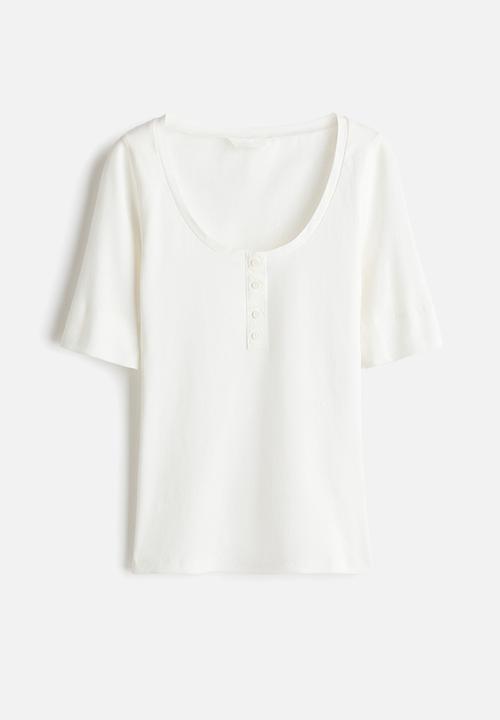H&M - Ribbed cotton top - white