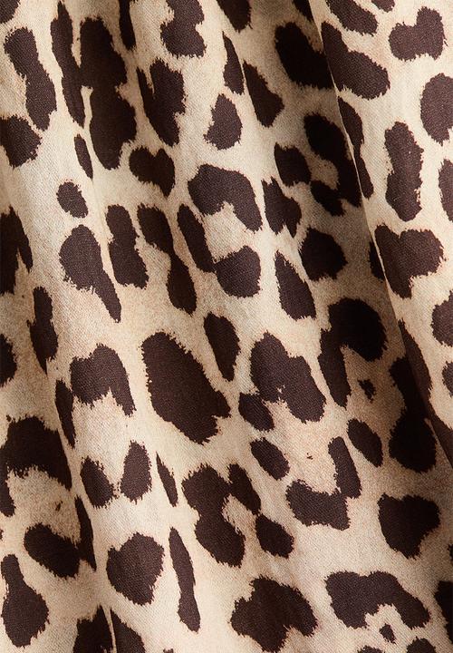 H&M - Smocked-bodice tie-strap dress - beige/leopard print