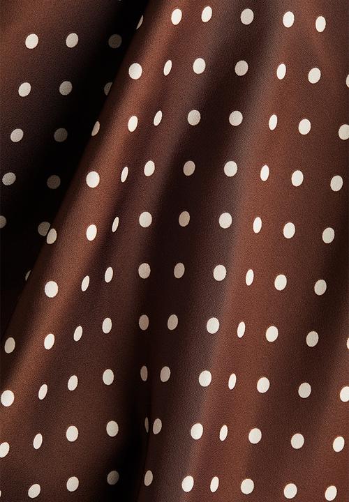 H&M - Asymmetric satin halterneck dress - brown/polka dot