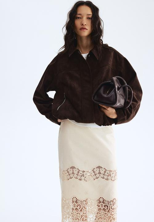 H&M - Embroidered cotton skirt - light beige